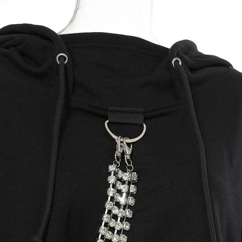 Load image into Gallery viewer, Patchwork Chain Diamond Sweatshirt For Women Hooded Collar Long Sleeve Short Tops Female 2020 Fall Fashion New Tide
