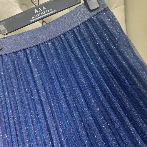 Load image into Gallery viewer, Long Tulle Skirts Womens Gradient Shine Fall Winter Mujer Faldas Elegant Fashion Ladies High Waist Vintage Midi Skirt Female
