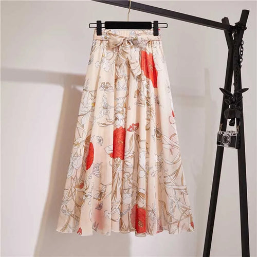 Load image into Gallery viewer, Long Skirt Women For 2024 Spring Summer Lady Korean Style White Black Chiffon Sun School High Waist Midi Skirt Female
