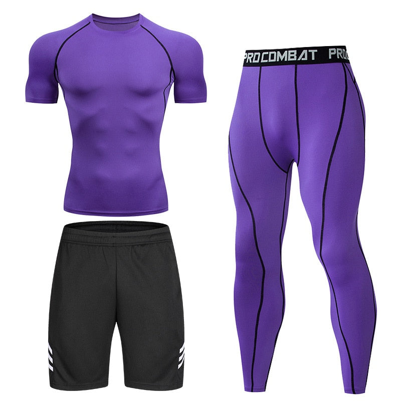 Tight Sportswear Men's Compression Sport Clothing Suit Gym Leggings Tshirt Rashguard MMA Male Shirts Fitness Sweatshirt Sets