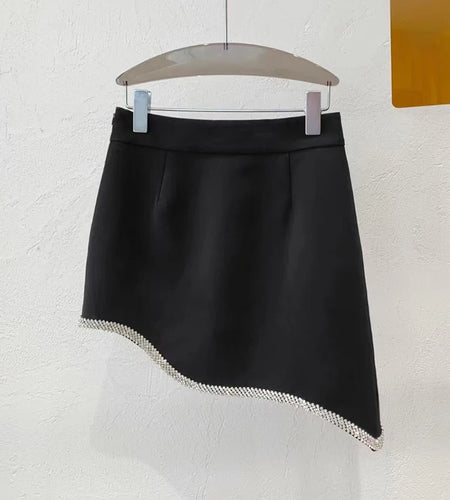Black Patchwork Diamond Skirt For Women High Waist Irregular Hem Elegant Skirts Female Summer Fashion Clothing