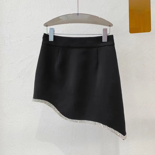 Load image into Gallery viewer, Black Patchwork Diamond Skirt For Women High Waist Irregular Hem Elegant Skirts Female Summer Fashion Clothing
