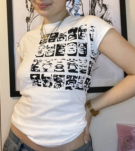 Gothic Portrait Print T-shirt Aesthetic Short Sleevle Sweats Tees Harajuku Streetwear White Crop Top Women Clothes