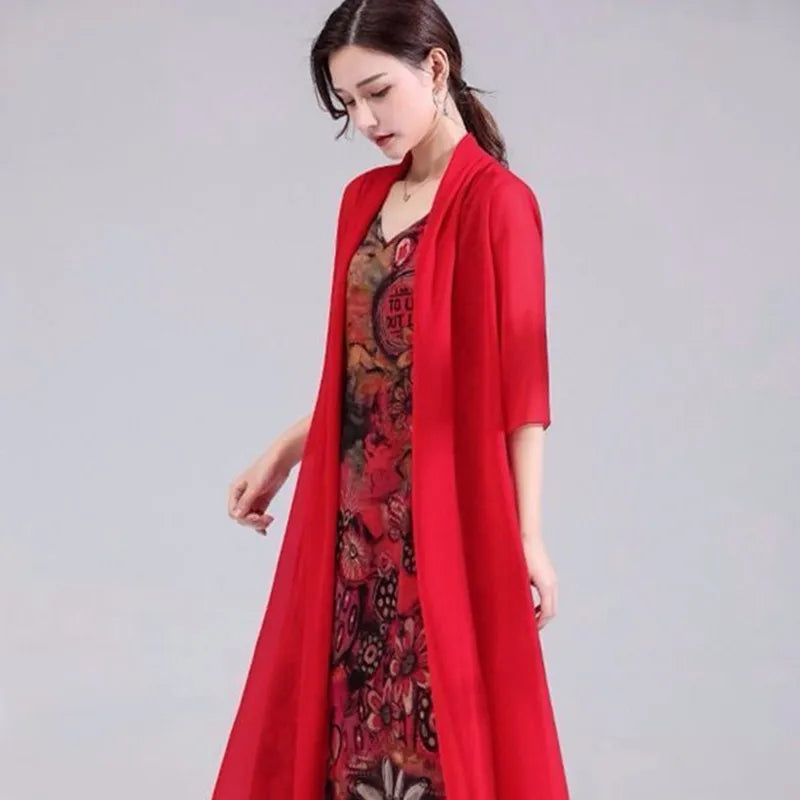 Summer Women Beach Bikini Long Cardigan Chiffon Jackets Embroidery Sunscreen Coat Chaqueta Mujer Elegant Jacket Coat Female
