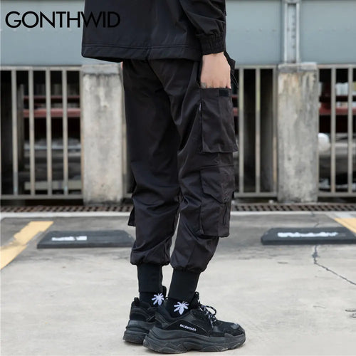 Load image into Gallery viewer, Pants Streetwear Hip Hop Multi-Pockets Casual Cargo Harem Joggers Pants Mens Fashion Loose Baggy Punk Military Trousers
