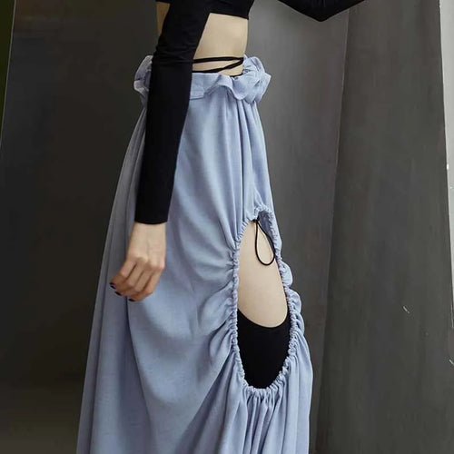 Load image into Gallery viewer, Blue Hollow Out Asymmetrical Sexy Skirt For Women High Waist Solid Mid Skirts Female Summer Clothing Style
