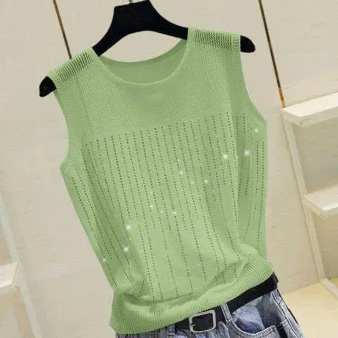 Load image into Gallery viewer, Women&#39;s Short Sexy Top Basic Tanks Hollow Out Shiny Sleeveless Tops Vest 2021 Summer Slim Open Back Vest Ladies Clothing Vest
