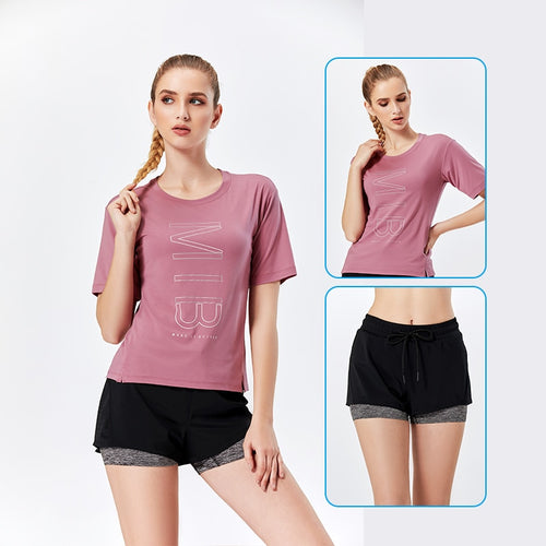 Load image into Gallery viewer, Women&#39;s Sports Suit Fitness Running Jogging Seamless Short Sleeve Gym Woman Sport Shirt Yoga Top Female Workout Tops T-shirt
