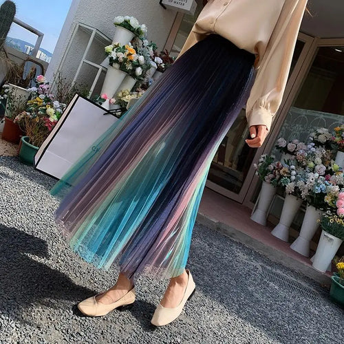 Load image into Gallery viewer, Elastic High Waist Meshtutu Skirt 2021 Summer Hot Selling Fashiontulle Skirts Womens Midi Pleated Skirts Colour Tulle Skirt
