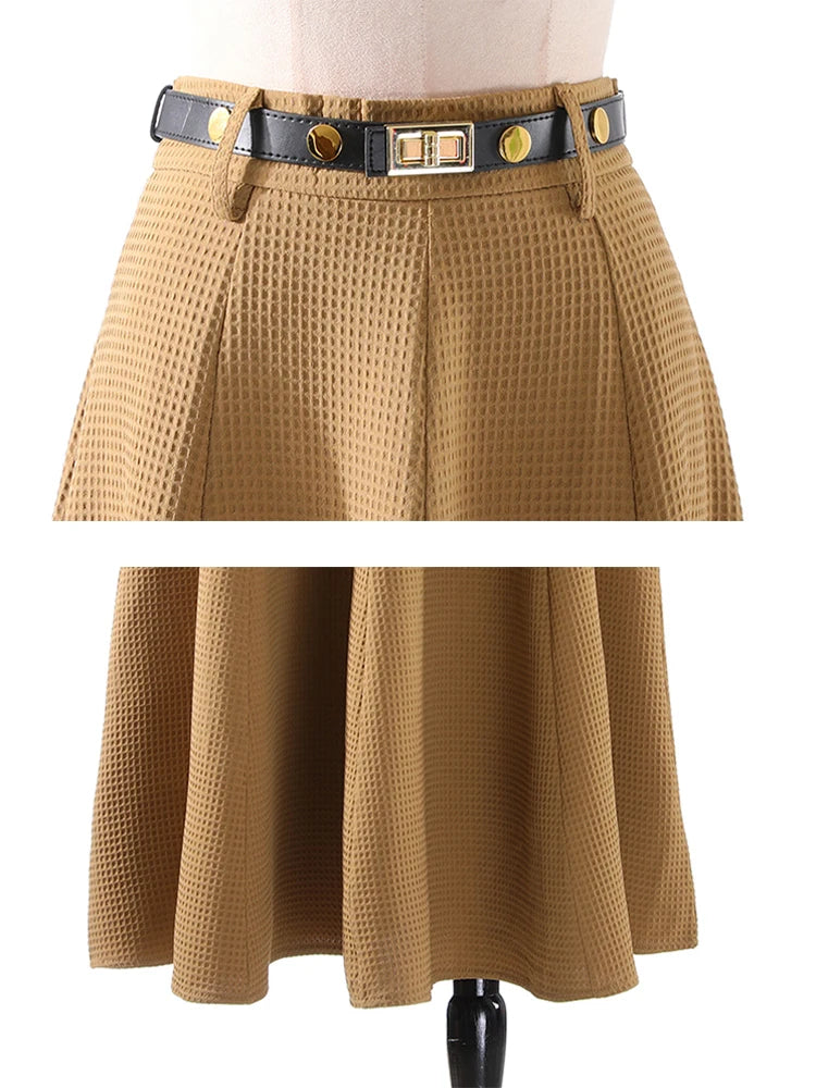 Khaki Casual Slim Solid Temperament Skirt Female Gathered Waist Minimalist Skirts For Women Autumn Style