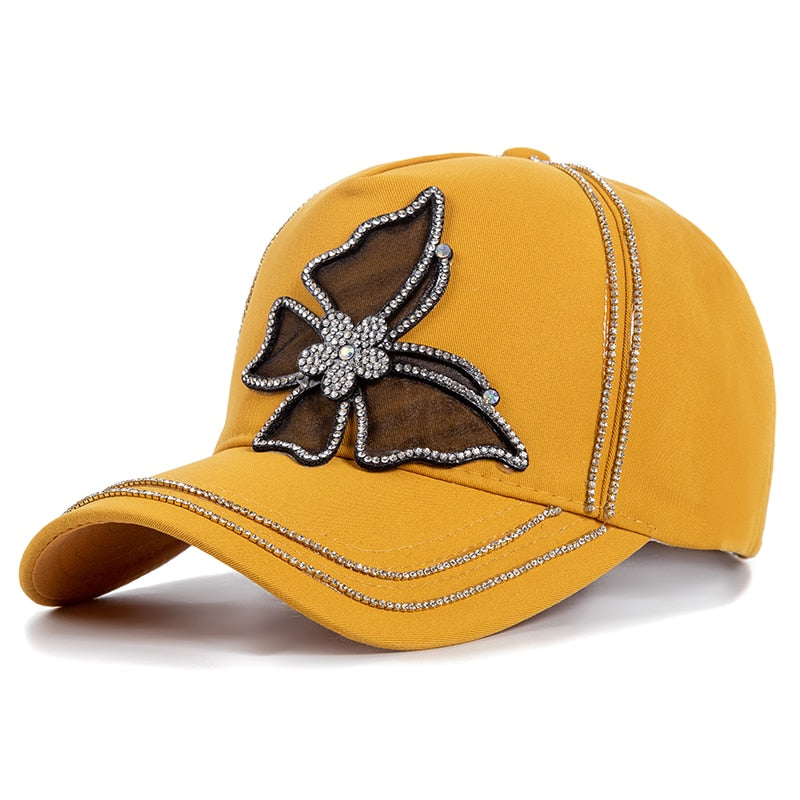 Fashion Women's Hat Butterfly Diamond Metal Baseball Cap Female Outdoor Streetwear Adjustable Summer Cotton Cap