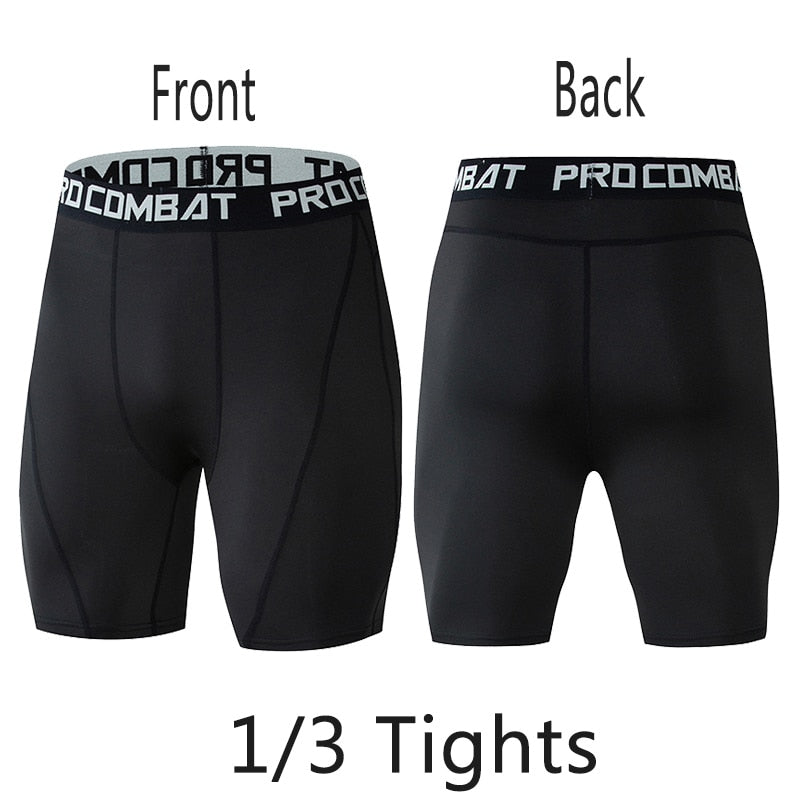 Men's Sports 3/4 Cropped Pants Gym Running Leggings Male Joggings Elastic Compressions Sweatpant Football Basketball Trousers