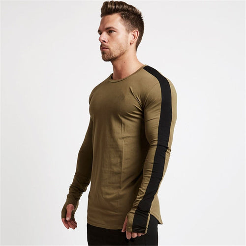 Load image into Gallery viewer, Casual Long Sleeve T-shirt Men Fitness Cotton Shirt Male Gym Workout Skinny Tee Tops Army Green Autumn Running Sport Clothing
