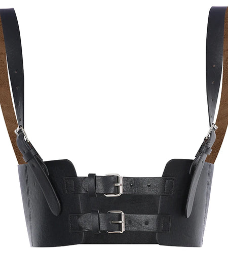 Streetwear Black PU Leather Crop Top Women Festival Cami Buckle Vest Cummerbunds Adjustable Summer Top Cropped Tanks