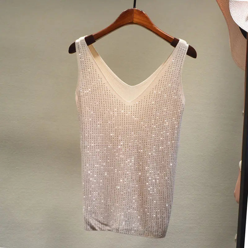 Women's Sexy Sequin Tank Tops Sequin Lace Up Tops V-neck Jacket Basic Camis Vest 2021 Fashion Women Clothing Top Corset