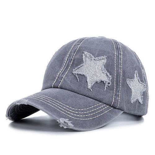 Load image into Gallery viewer, Fashion Women Ponytail Cap Sequins 5-Point Star Hole Design Baseball Cap Female Washed Cotton Streetwear Hats
