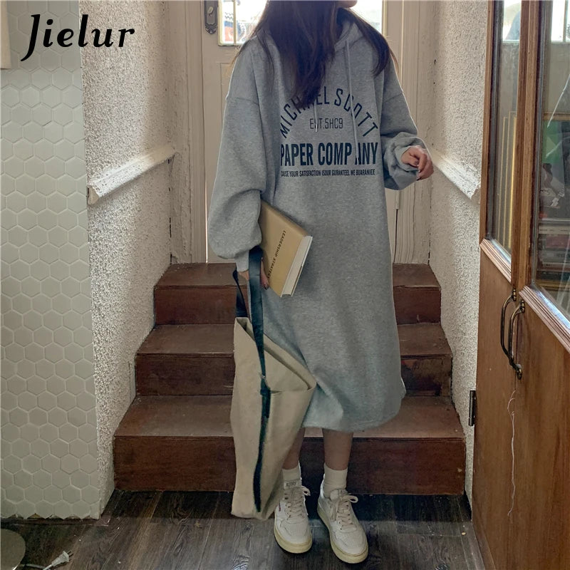 Black Long Sleeve Hooded Letter Print Sweatshirts Women Warm Gray Streetwear Hoodies Female Casual Sweatshirt Winter