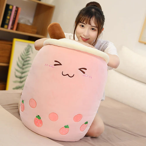 Load image into Gallery viewer, Cute Brinquedos Funny Drink Gifts for Kids Birthday Stuffed green&amp; pink Cushion Cartoon Bubble Tea cup Shaped Pillow Plush Toys
