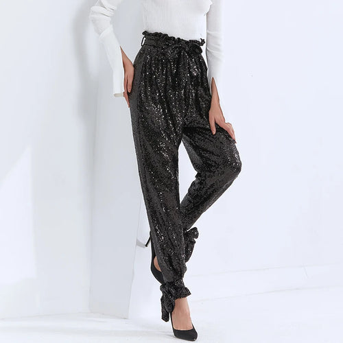 Load image into Gallery viewer, Patchwork Sequin Wide Leg Pants For Women High Waist Straight Streetwear Casual Trousers Female Fall Fashion
