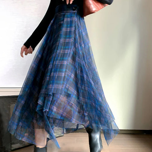 Load image into Gallery viewer, Casual Plaid Patchwork Mesh Women&#39;s Skirts High Waist Hit Color Elegant A Line Skirt For Female Spring Fashion Clothing
