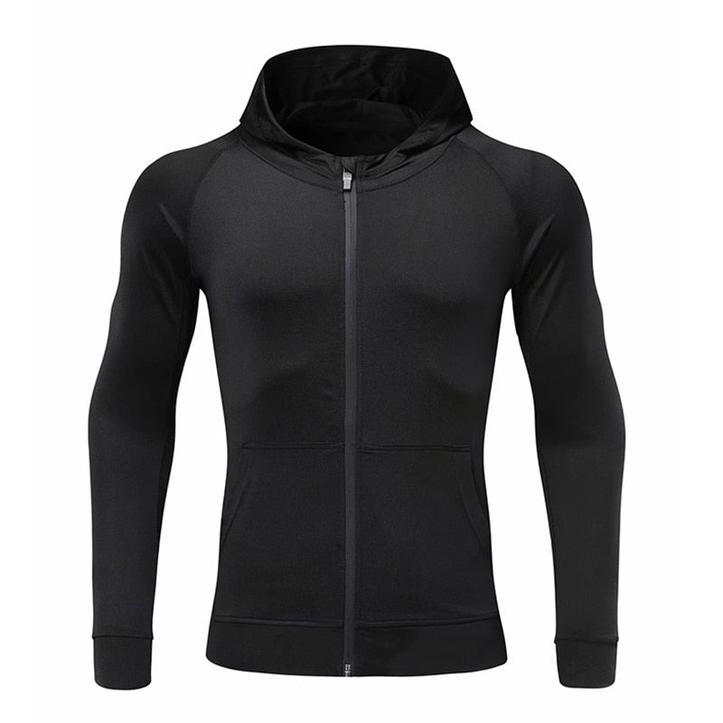 Men Fitness Sport Jacket Gym Running Hoodies Male Sportswear Workout Coat Jogging Hooded Shirt Outdoor Sweatshirt MMA Dry Fit