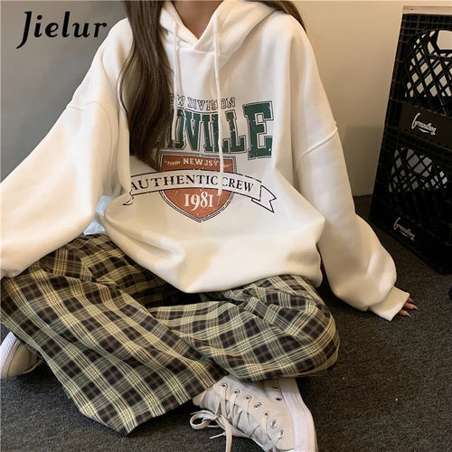 Load image into Gallery viewer, Korean Fashion Hoodies for Women Hooded Warm Fleece Gray White Sweatshirt Female Winter Loose Leisure M-XL Size Print Top
