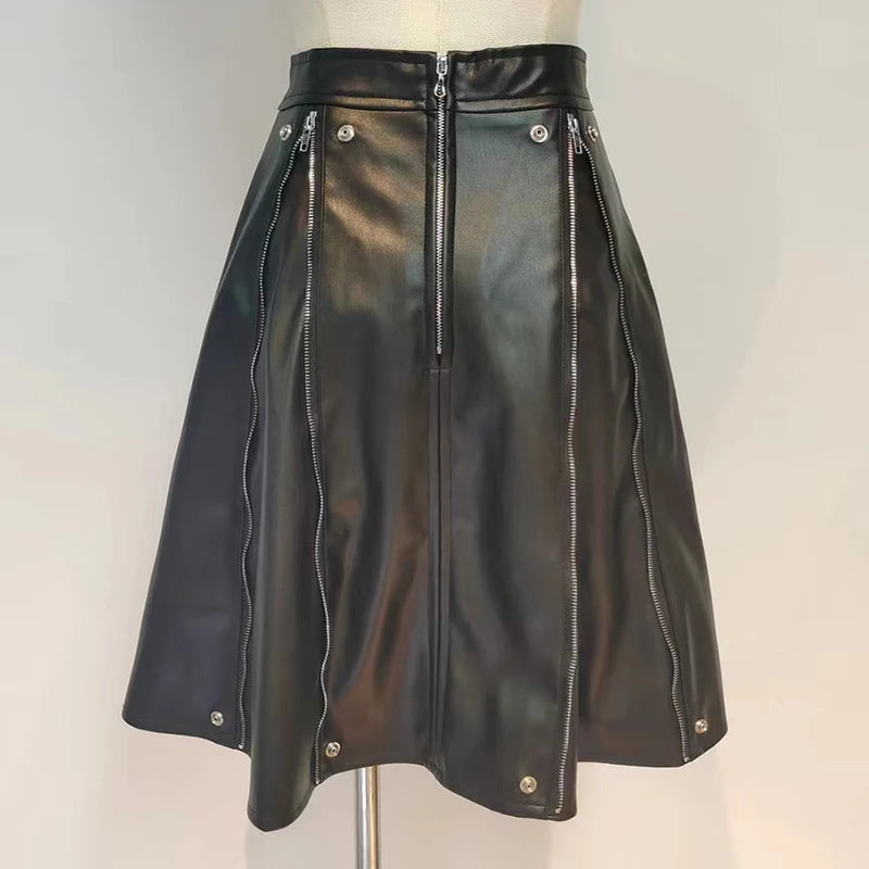 Casual PU Patchwork Zipper Skirts For Female High Waist Mini Fold Pleated Women's Skirt Summer Fashion Clothes