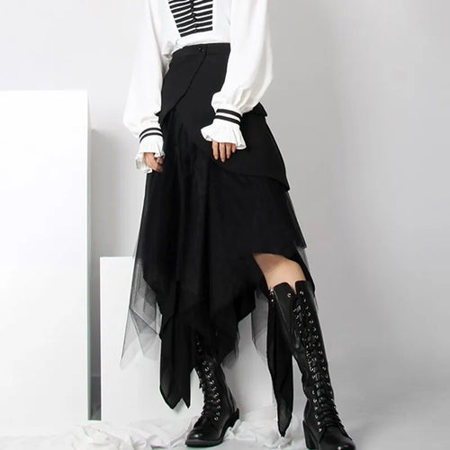Load image into Gallery viewer, Asymmetrical Patchwork Mesh Skirt For Women High Waist Plus Sizes Skirts Female Fashion Clothes Spring
