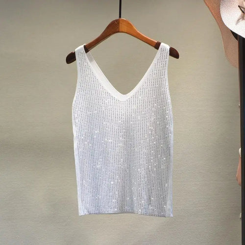 Load image into Gallery viewer, Women&#39;s Sexy Sequin Tank Tops Sequin Lace Up Tops V-neck Jacket Basic Camis Vest 2021 Fashion Women Clothing Top Corset
