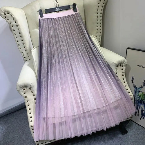 Load image into Gallery viewer, Long Tulle Skirts Womens Gradient Shine Fall Winter Mujer Faldas Elegant Fashion Ladies High Waist Vintage Midi Skirt Female
