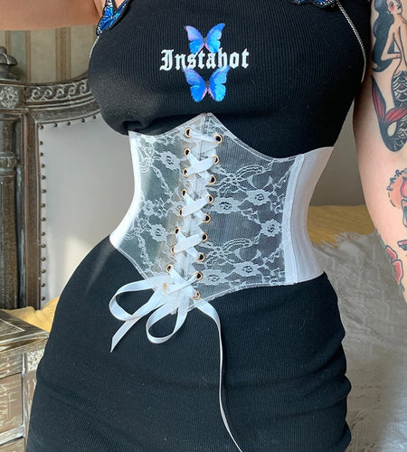 Fashion Sexy Black Lace Corset Belt Elastic Tie Up Cummerbunds Streetwear Bandage Harness Waistband Crop Tops Outfits