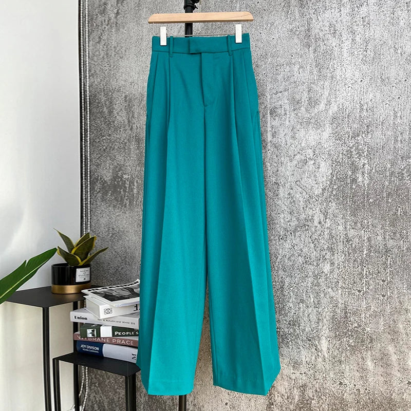 Minimalist Solid Wide Leg Pants For Women High Waist Straight Casual Loose Black TrousersFemale Fashion