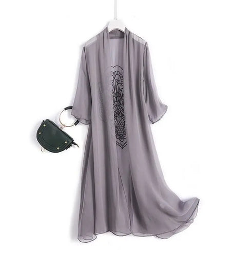 Summer Women Beach Bikini Long Cardigan Chiffon Jackets Embroidery Sunscreen Coat Chaqueta Mujer Elegant Jacket Coat Female