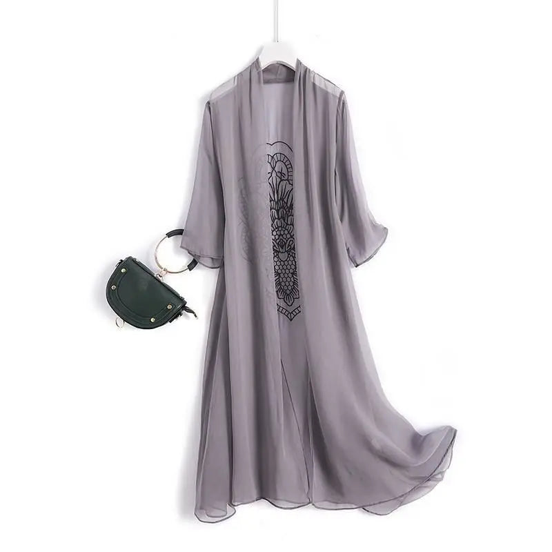 Summer Women Beach Bikini Long Cardigan Chiffon Jackets Embroidery Sunscreen Coat Chaqueta Mujer Elegant Jacket Coat Female