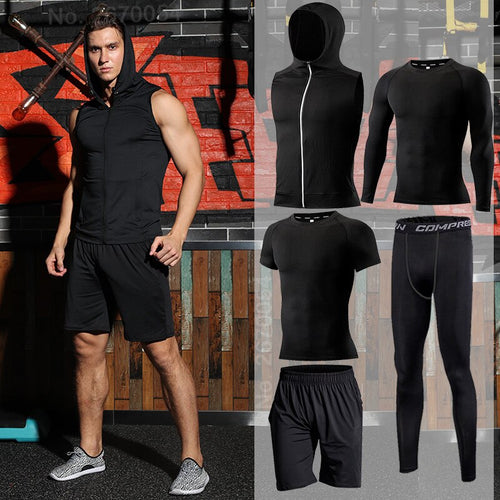 Load image into Gallery viewer, Men Running Compression Sportswear Suit Football Basketball Cycling Fitness Sport Tight Sweatshirt Clothing Set Outdoor Hoodies
