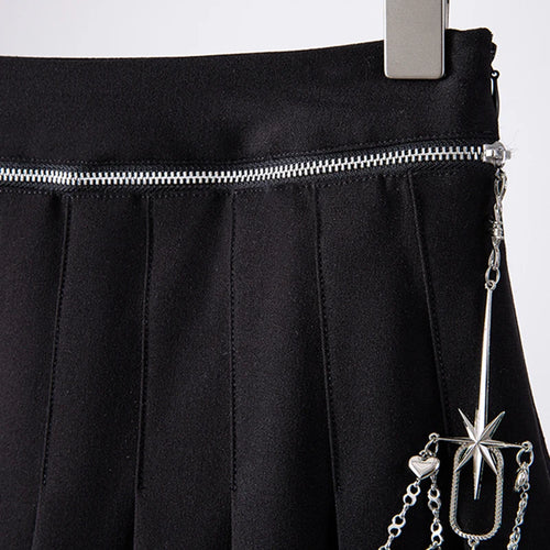 Load image into Gallery viewer, Preppy Style Patchwork Metal Chain Skirt For Women High Waist Black Mini Pleated Skirts Female Summer Fashion

