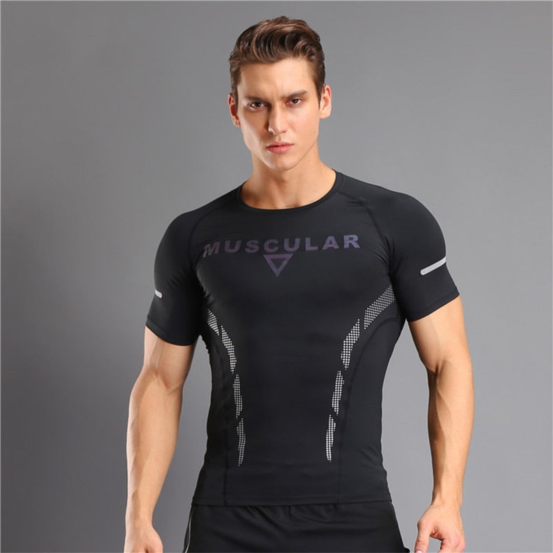 Gym Tight Shirt Sport Tshirt Men's Short Sleeve Running Shirt Male Workout Training Tees Fitness Top T-Shirt Jogging Rashgard