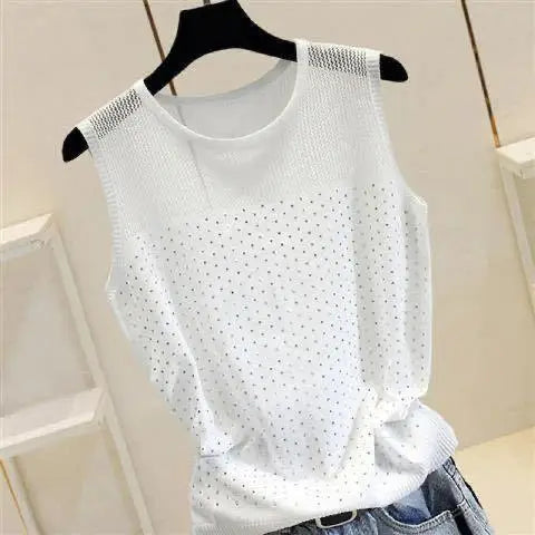 Women's Short Sexy Top Basic Tanks Hollow Out Shiny Sleeveless Tops Vest 2021 Summer Slim Open Back Vest Ladies Clothing Vest