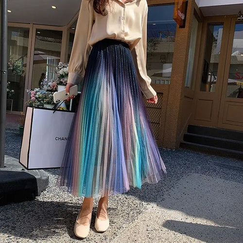 Load image into Gallery viewer, Elastic High Waist Meshtutu Skirt 2021 Summer Hot Selling Fashiontulle Skirts Womens Midi Pleated Skirts Colour Tulle Skirt
