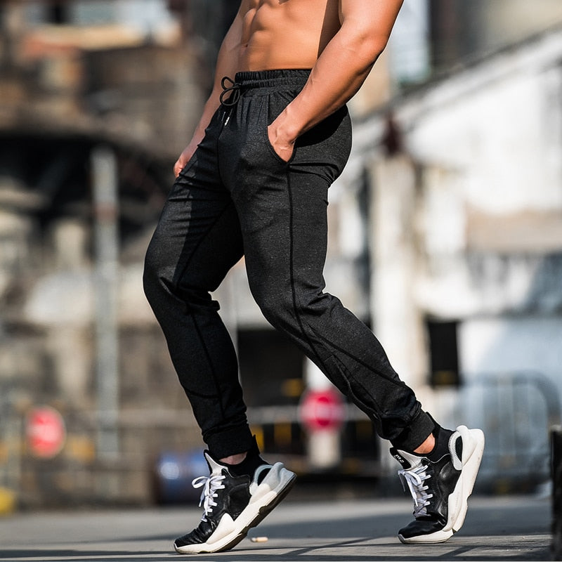 Classic Men's Sport Pants Casual Trousers Gym Running Sweatpants Relaxed Fit Thin Breathable Elastic Waist Pockets Open Leg