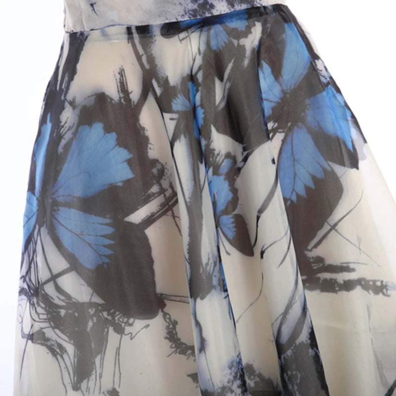 Vintage Print Skirt For Women High Waist Hit Color A Line Korean Midi Skirts Female Fashion Clothing