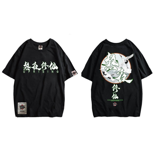 Load image into Gallery viewer, Hip Hop T Shirt Men Streetwear Harajuku Flying Crane City Print Tshirt Short Sleeve Cotton Casual T-Shirt Black New Fashion
