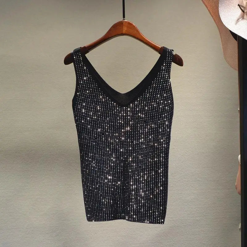 Women's Sexy Sequin Tank Tops Sequin Lace Up Tops V-neck Jacket Basic Camis Vest 2021 Fashion Women Clothing Top Corset
