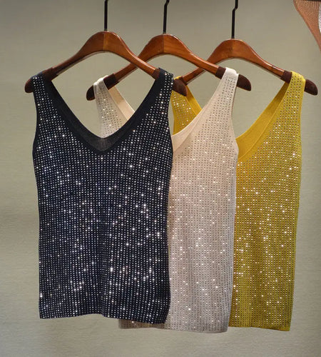 Women's Sexy Sequin Tank Tops Sequin Lace Up Tops V-neck Jacket Basic Camis Vest 2021 Fashion Women Clothing Top Corset