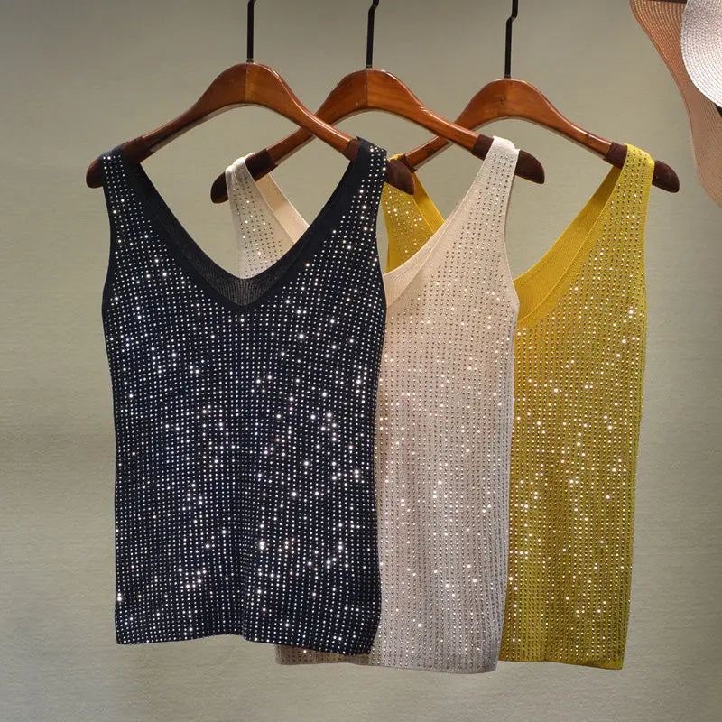 Women's Sexy Sequin Tank Tops Sequin Lace Up Tops V-neck Jacket Basic Camis Vest 2021 Fashion Women Clothing Top Corset