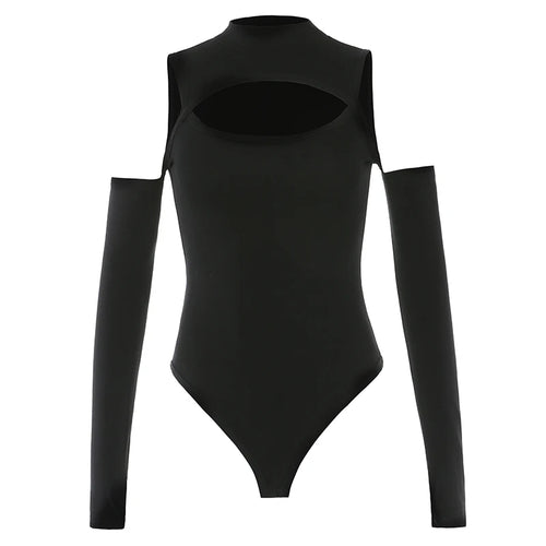 Load image into Gallery viewer, Skinny Cut Out Bodycon Black Sexy Bodysuit Women Fashion Solid Body Suit Cold Shoulder Party Bodysuits Tops One Piece
