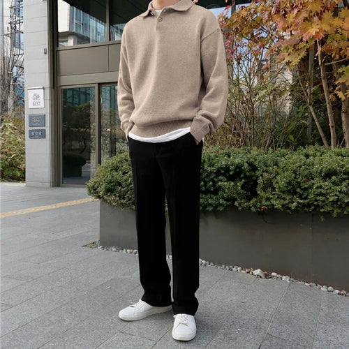 Load image into Gallery viewer, Korean Fashion Chic Lapel Pullover Knitting Tops Men&#39;s Autumn Winter New Loose Long Sleeve Sweater Vintage Kinttwear
