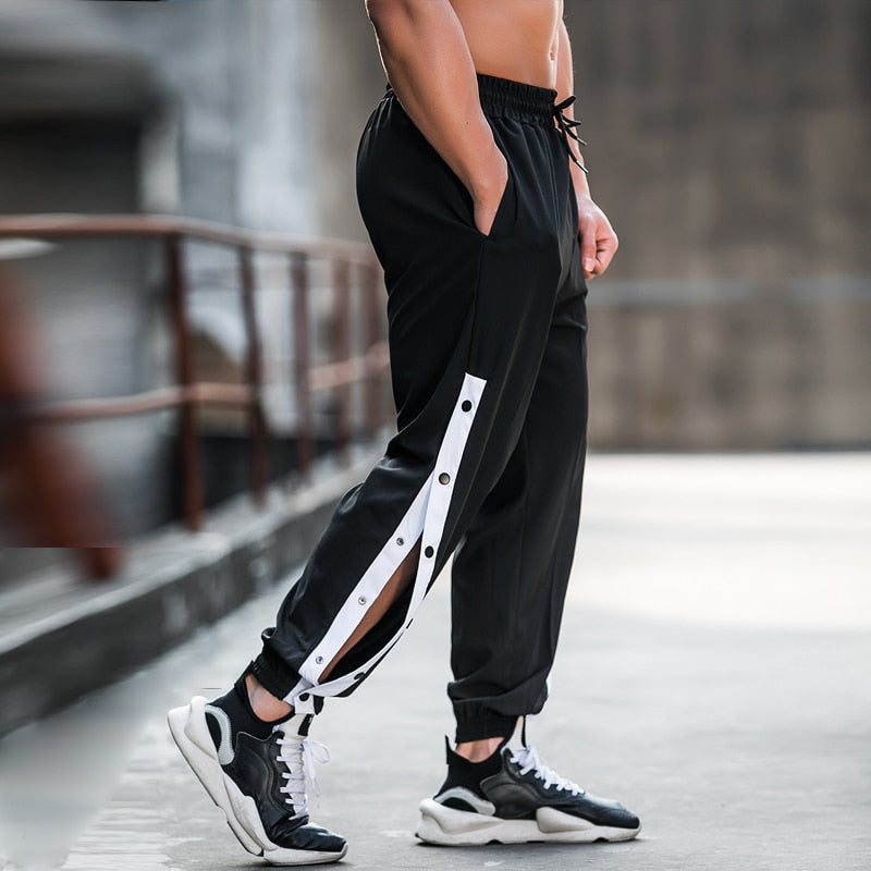 Classic Men's Sport Pants Casual Trousers Gym Running Sweatpants Relaxed Fit Thin Breathable Elastic Waist Pockets Open Leg