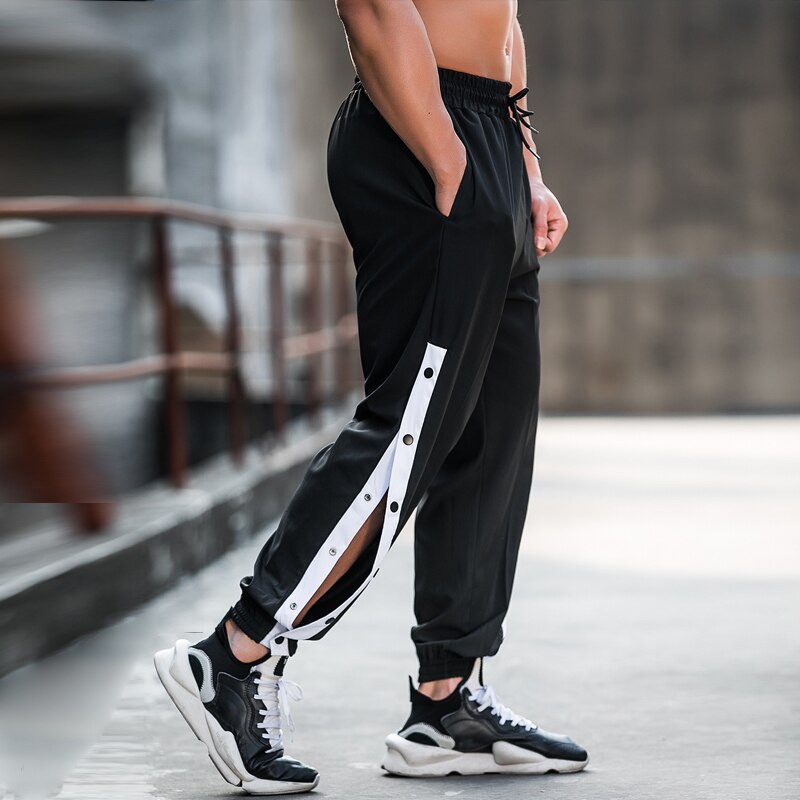 Classic Men's Sport Pants Casual Trousers Gym Running Sweatpants Relaxed Fit Thin Breathable Elastic Waist Pockets Open Leg