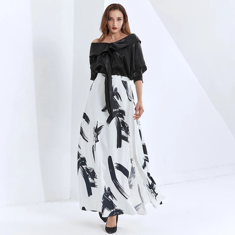 Printed Hit Color Skirt For Women High Waist Large Size Maxi Casual Skirts Female Fashion Clothing Spring